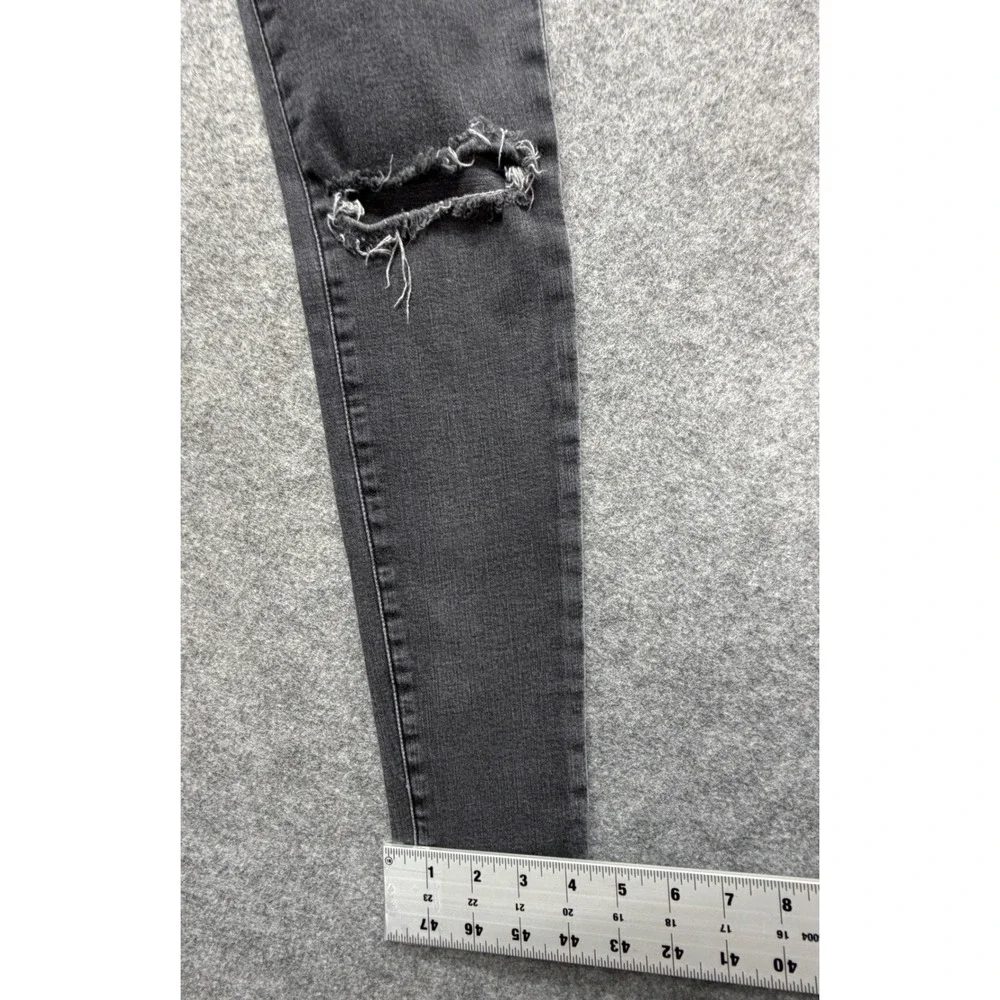 Frame Denim Le Skinny de Jeanne Jeans 27 Charcoal Gray Distressed Knee Raw Hem